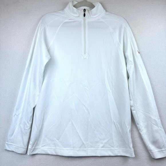 Land's End Verizon White Quarter Zip Pullover Mens Small Casual Workwear Light - Picture 1 of 11